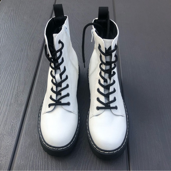 White Harley Lace-up Combat Moto Boots sz 7,5 - Picture 4 of 15